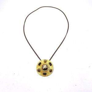 10k Plated Pendant Chain Necklace Gold Tone Round Shape Crystal